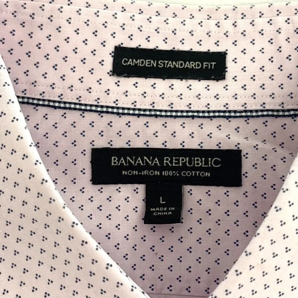 BANANA REPUBLIC Men Large Pink Button Down Long Sleeve Cotton Dress Shirt